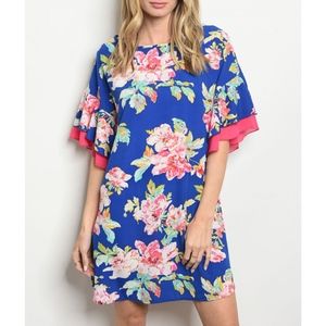 Royal Floral Short FlutterSleeve Tunic Dress